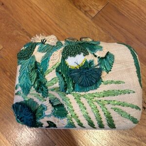 Aranaz Martina Embroidered Straw Clutch